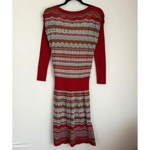 Vintage Missoni Y2K Scoop Neck Knit Dress Wool Zig Zag Multicolor Fit Flare US 2
